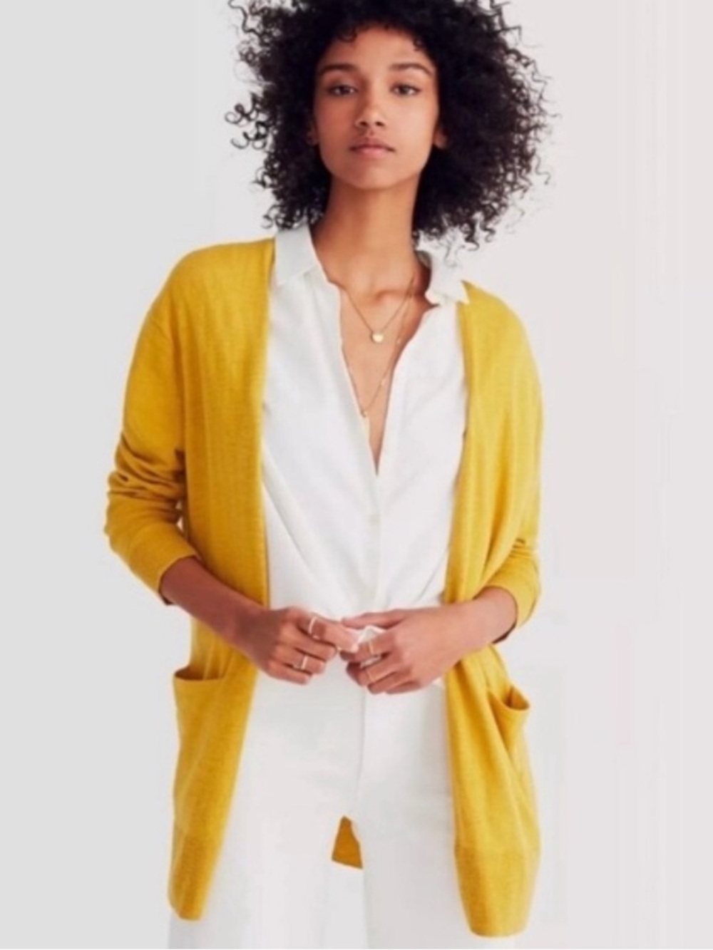 Madewell | Women’s Mustard Yellow Open-Front Summer Ryder Cardigan Sweater Sz M